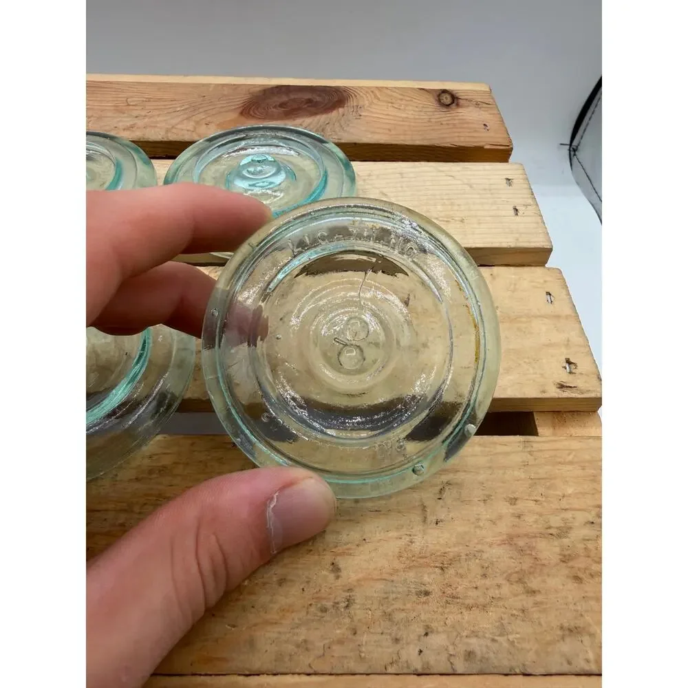 Lot of 5 Vintage Lightning Glass Canning Jar Lids-Aqua/Green Tint,Patent Apr1882